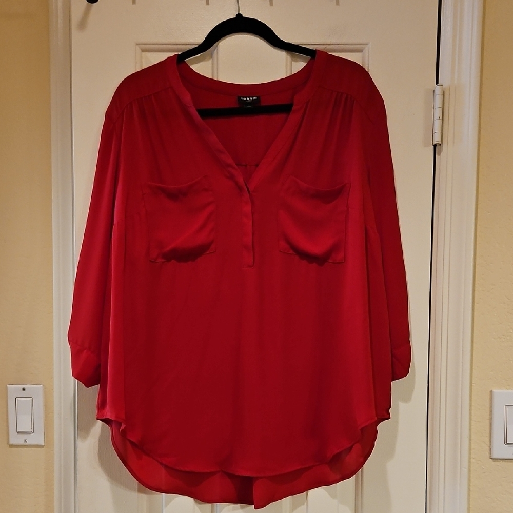 Torrid Scarlet V-Neck Blouse with Pockets